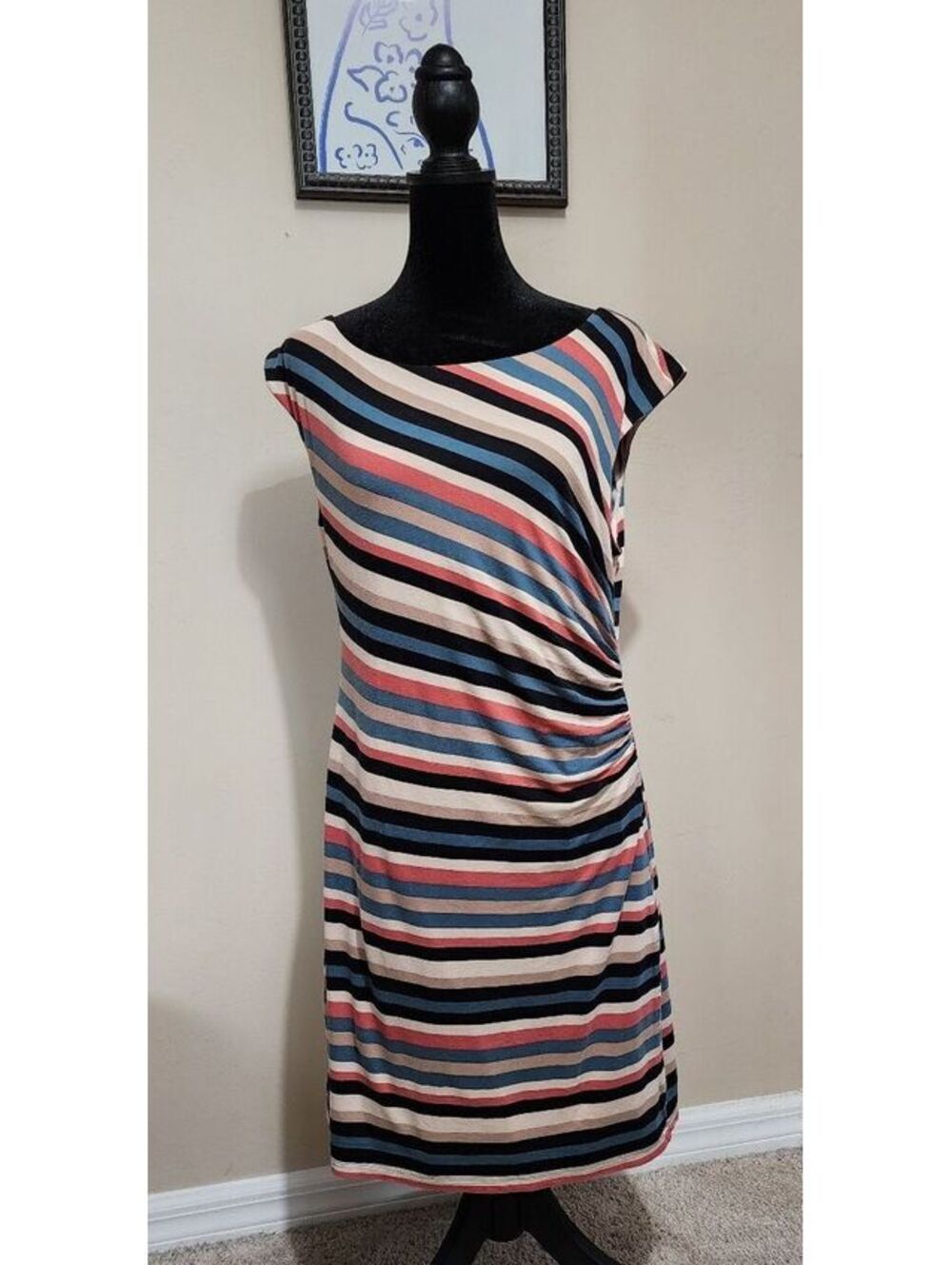 LOFT Women's Striped Sleeveless Ruched lined, Size Large